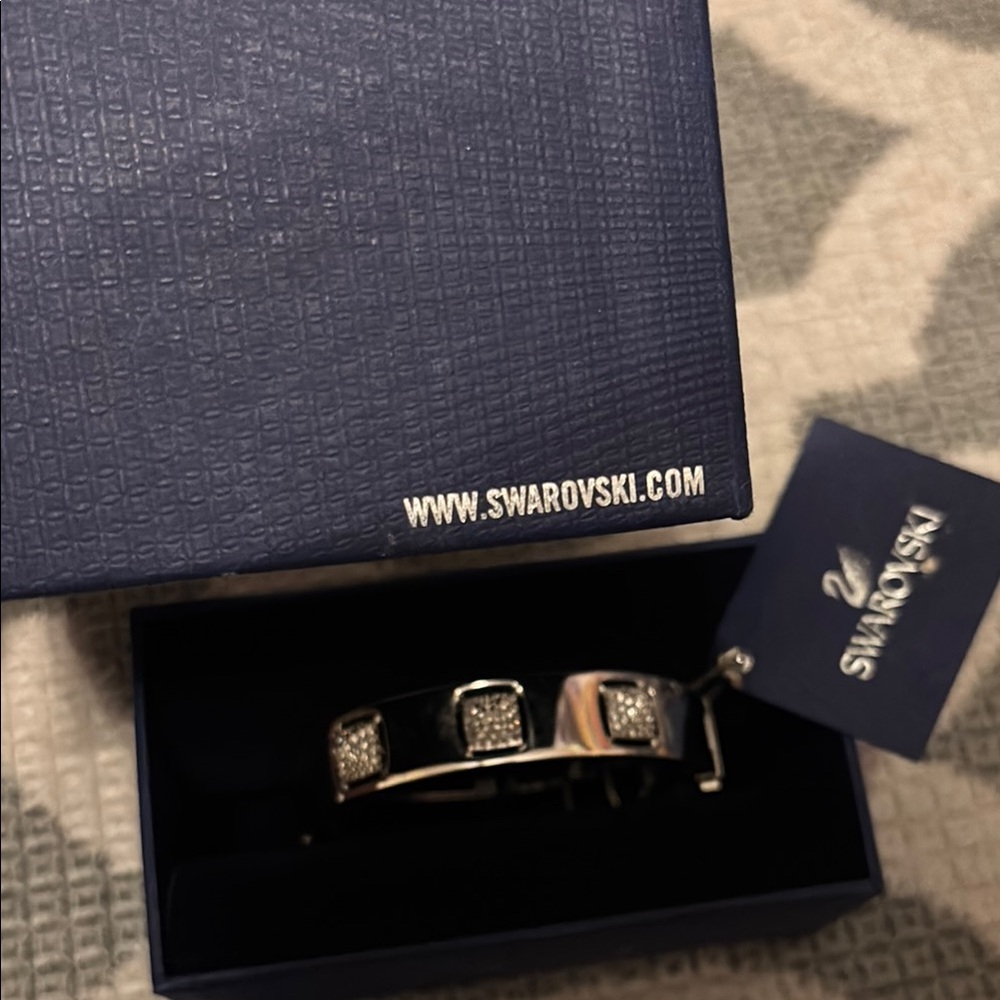 NEW: Swarovski Tactic Rhodium Plated Stainless Steel Crystal Pave Hinge Bangle - Picture 5 of 6